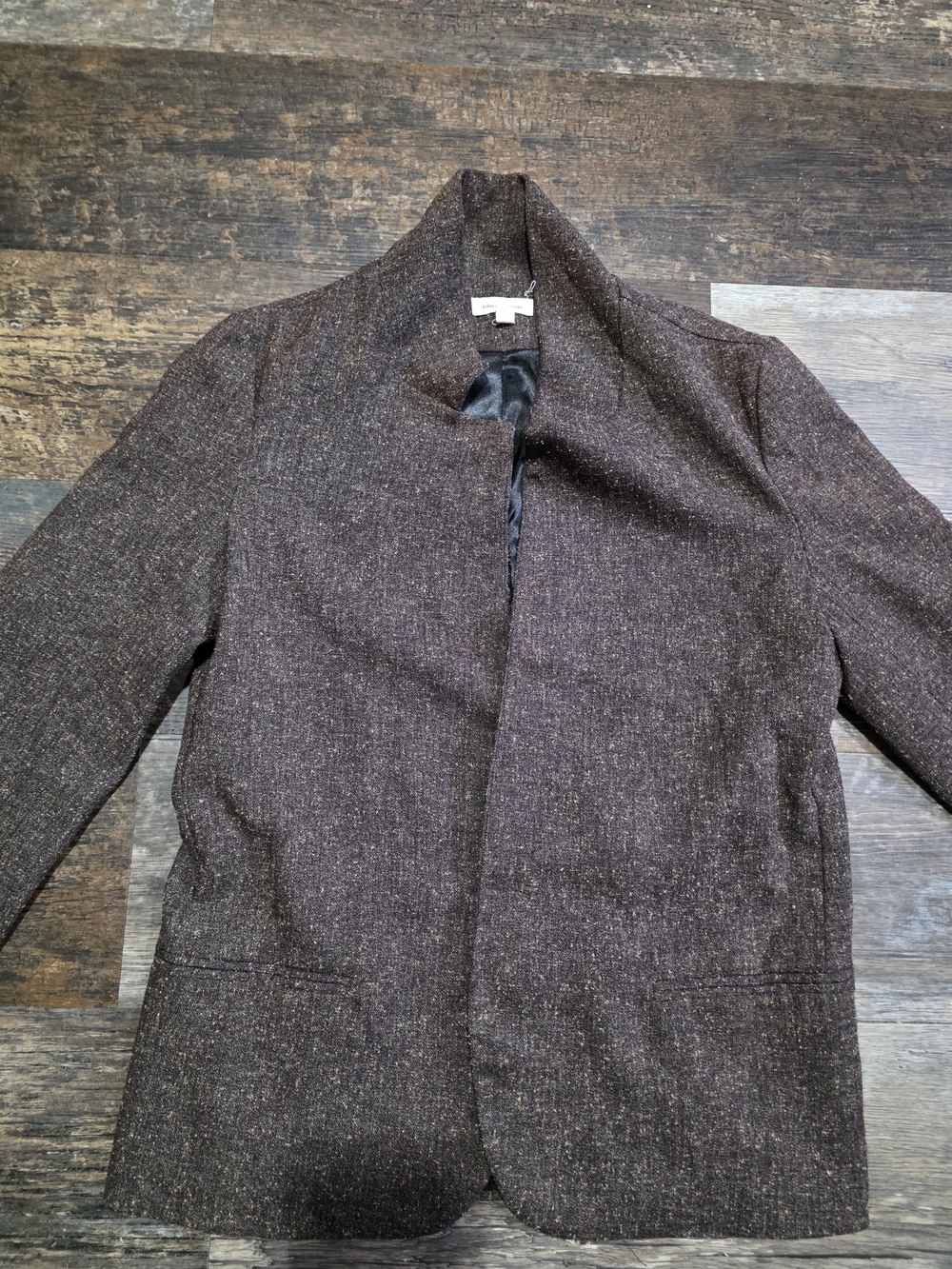 silence + noise speckled brown tweed open-front blazer